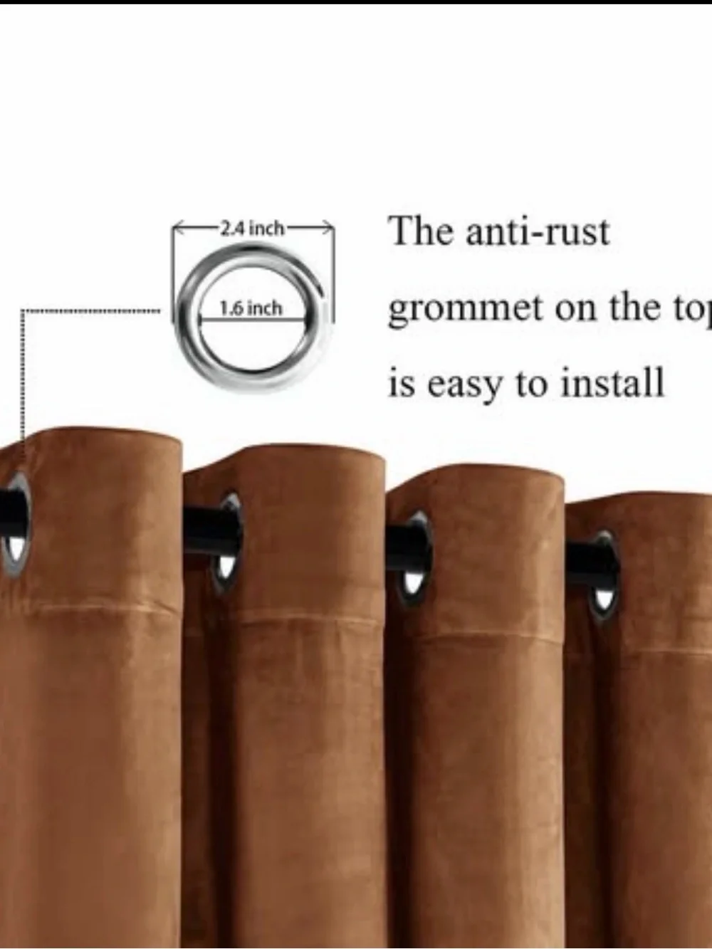 JIUZHEN Golden Brown Velvet Blackout Curtains, set of 2 w/ tieback 96”L x 42”W